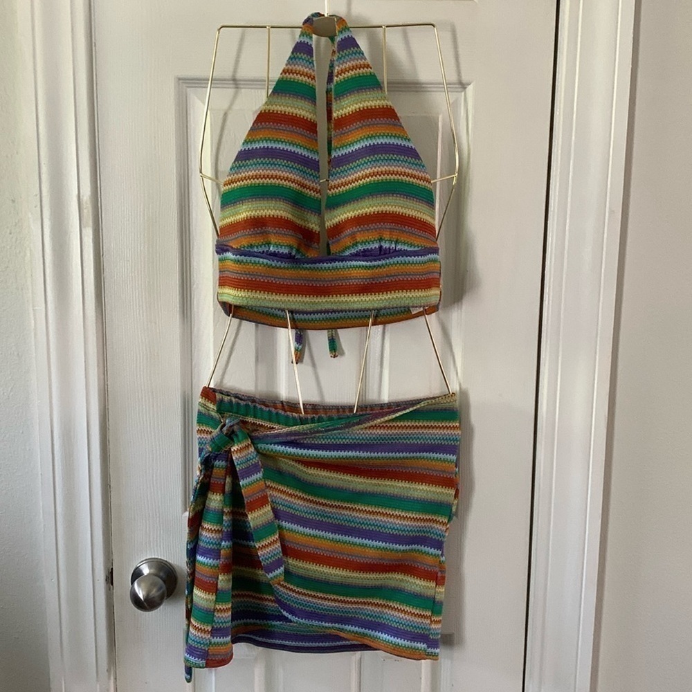 Shein Multi Color Halter Top & Skirt Set Size L